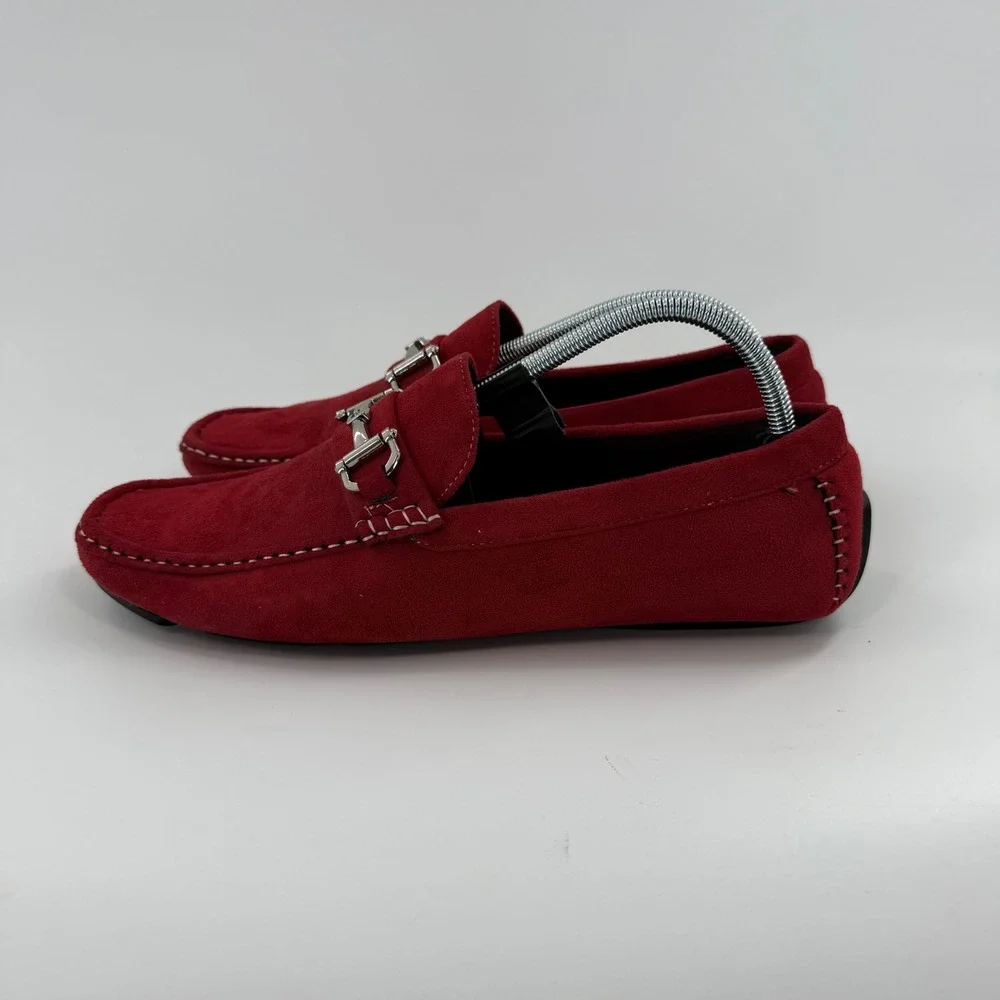 David Stone‎ Mens Red Faux Suede Bit Driving Loafers Size 11 045249 Moc Toe